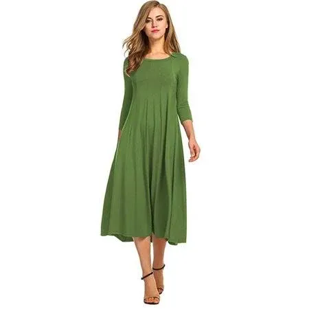 Vista Women's 3/4 Sleeve A-Line Flare Midi Long Dress