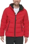 Men's Chevron Stretch Jacket With Sherpa Lined Hood In Deep Red