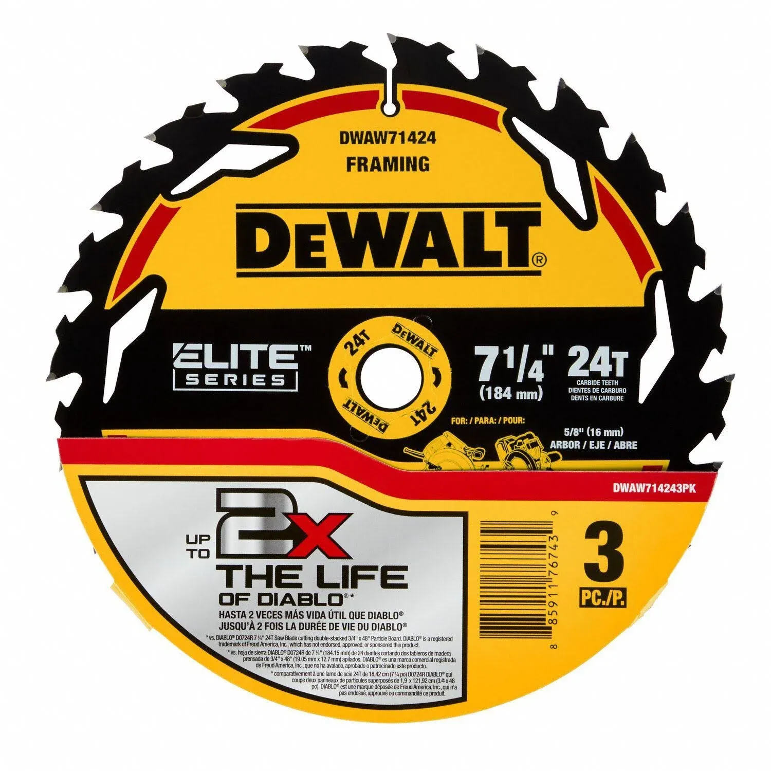 Dewalt Elite Series Circular Saw Blade 7 1/4In 24T 3Pk