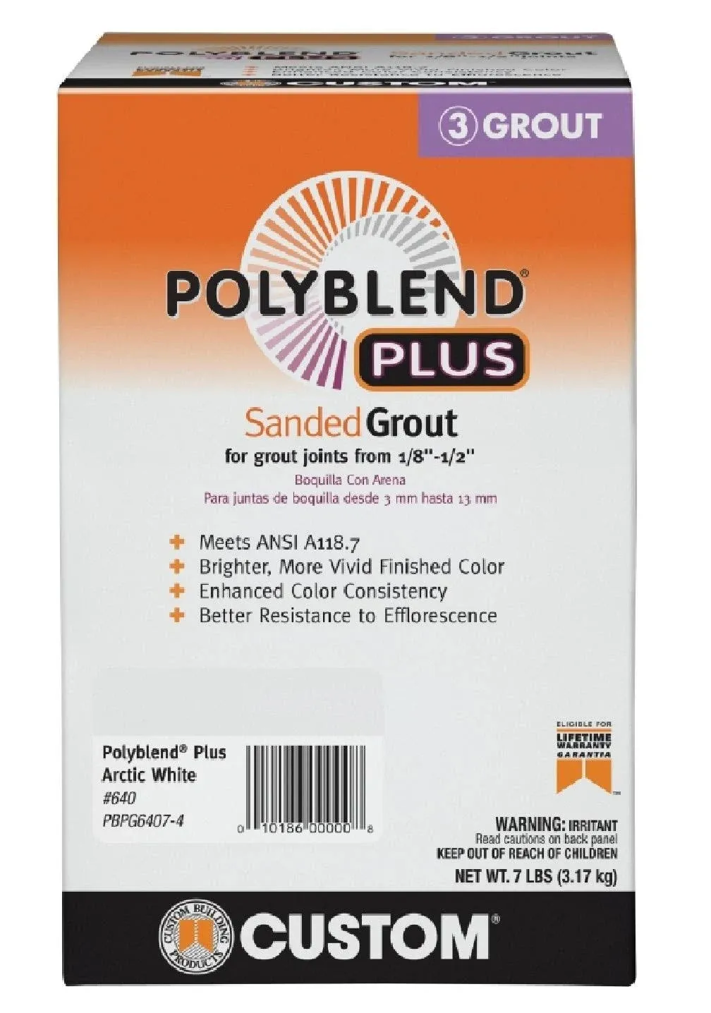 Custom Building Products PBPG6407-4 Polyblend Plus Sanded Grout Solid Powder Arctic White