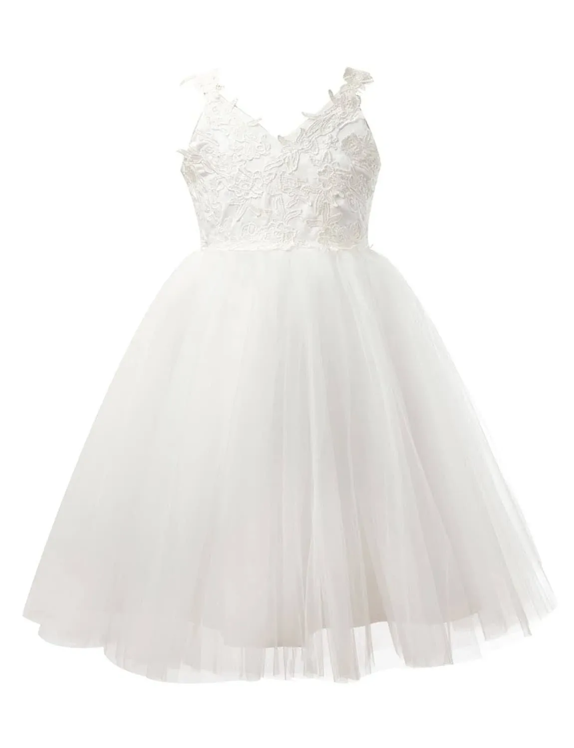 PLUVIOPHILY Miama Ivory Lace Tulle Backless Wedding Flower Girl Dress Junior