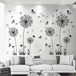 Arawat 2 Set Dandelion Wall Decals Flower Stickers Murals Butterflies Wall Decor for Bedroom Office Bathroom Living Room Floral Wall Decals Removable Wall Art Decoration Peel and Stick Room Wall Decor