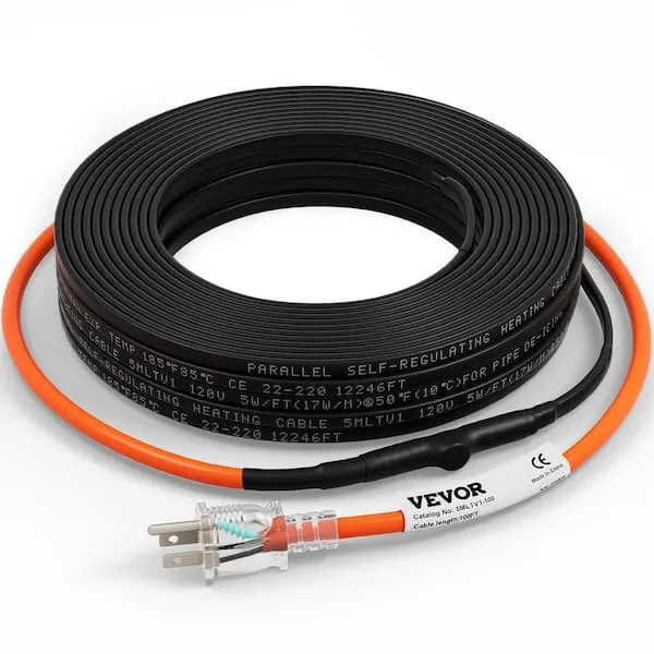 VEVOR Self-Regulating Pipe Heating Cable 5 WFT with Built-in Thermostat 100 Feet ZDWGDJRDLDGWQRCF7V1