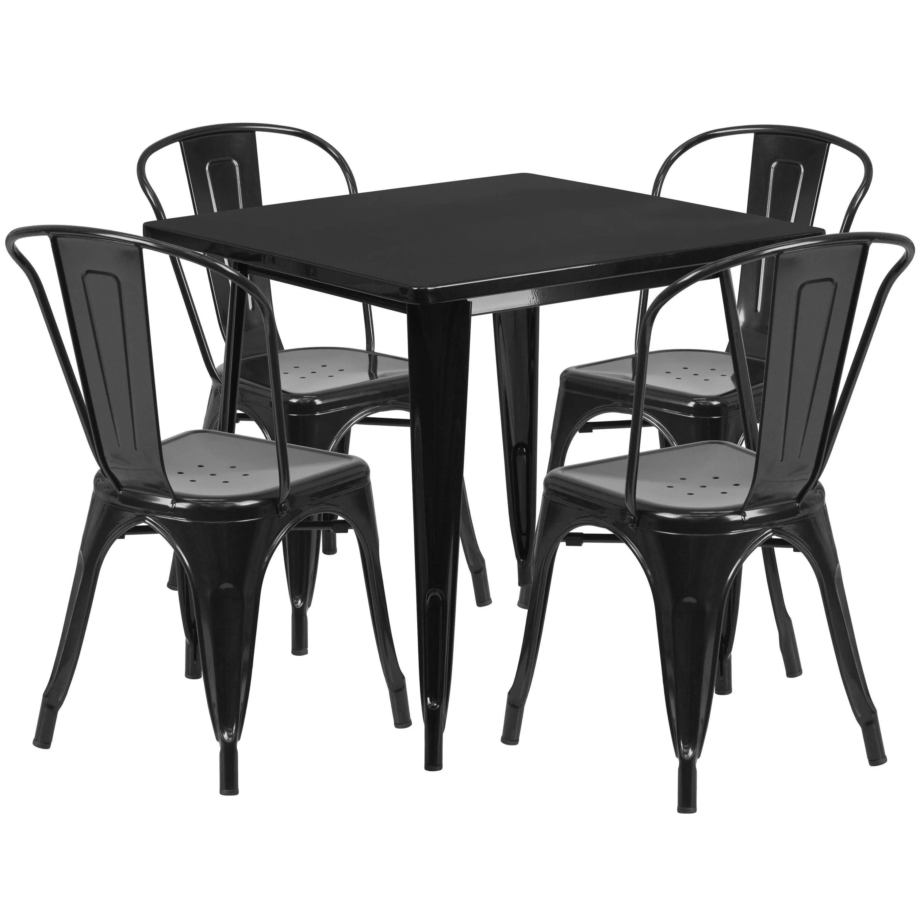 Flash Furniture 31.5" Square Black Metal Indoor-Outdoor Table Set with 4 Stack Chairs