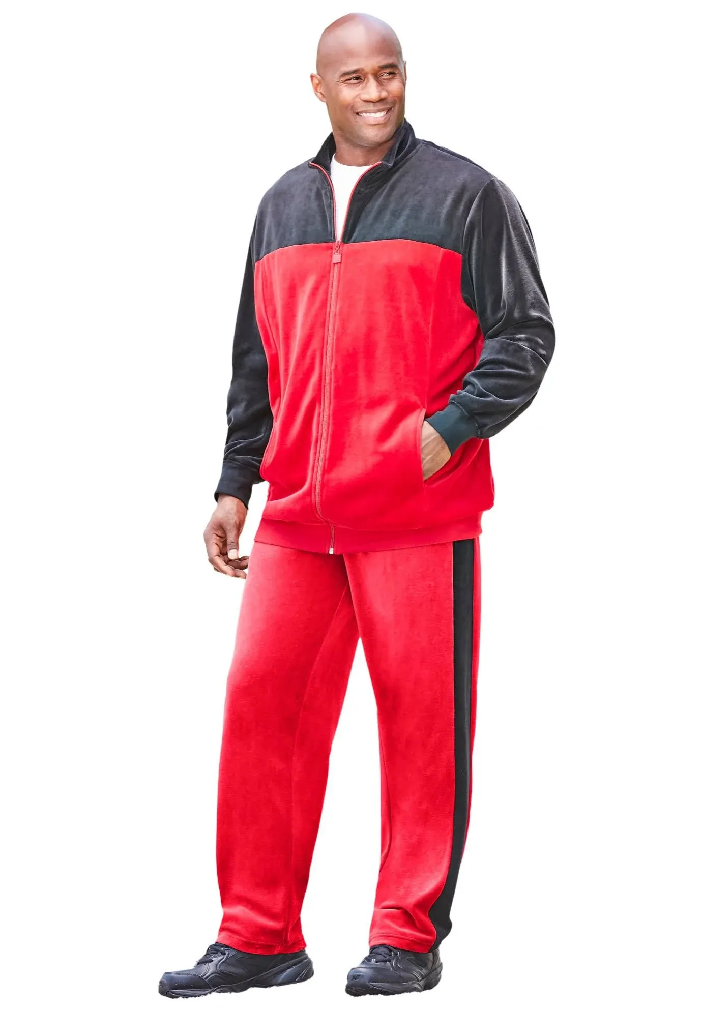 KingSize Men's Big & Tall Colorblock Velour Tracksuit - Tall - XL, Red Black