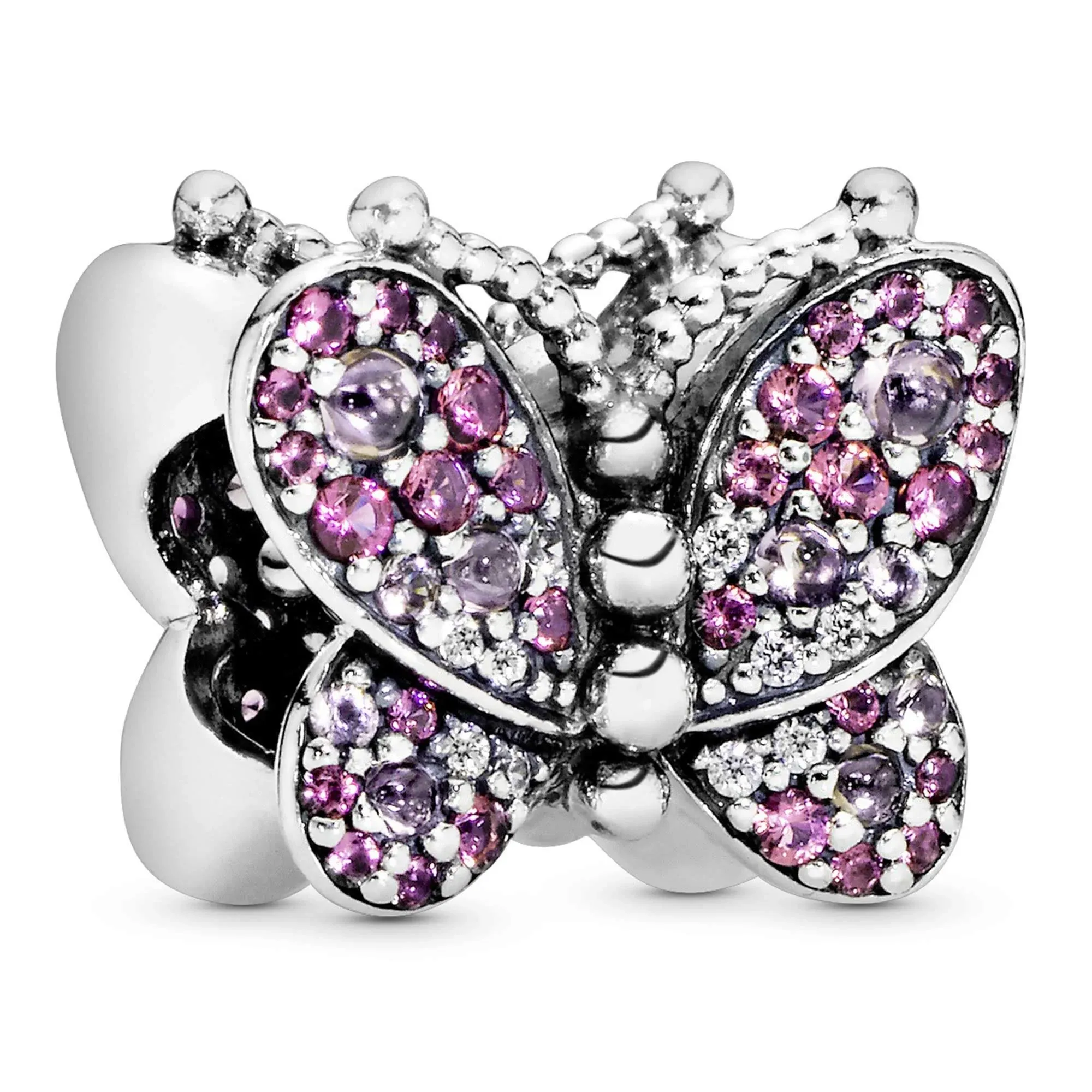 Mixed Stone Pink Pave Butterfly Charm