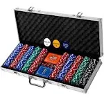 Rally and Roar Professional Poker Set w/ Hard Case, 2 Card Decks, 5 Dice, 3 Buttons - 200 Chips