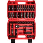 LLNDEI 3/8”Drive Impact Socket Set,Standard SAE(5/16 to 3/4-Inch) Metric Size(8-22mm), 95 Piece, CR-V Steel Deep&Shallow Kit, Adapters, Ratchet Handle, Screwdriver Bit Set, Spark Plug Socket, 6 Point