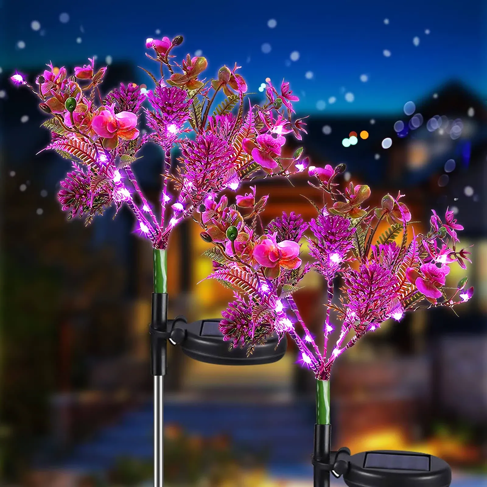 Solar Lights Outdoor Garden Decorative, 2 Pack Solar Powered Phalaenopsis Flowers ...