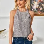 Imily Bela Womens Sequin Halter Tops Sparkly Disco Outfit Evening Party Club