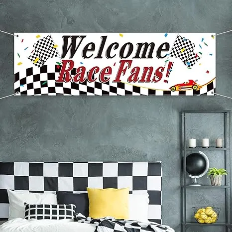 Blulu Racing Party Decorations, Welcome Race Fans Banner Racing Party Suppliers Race Car Banner Garland Backdrop Photo Booth Props Racing Car