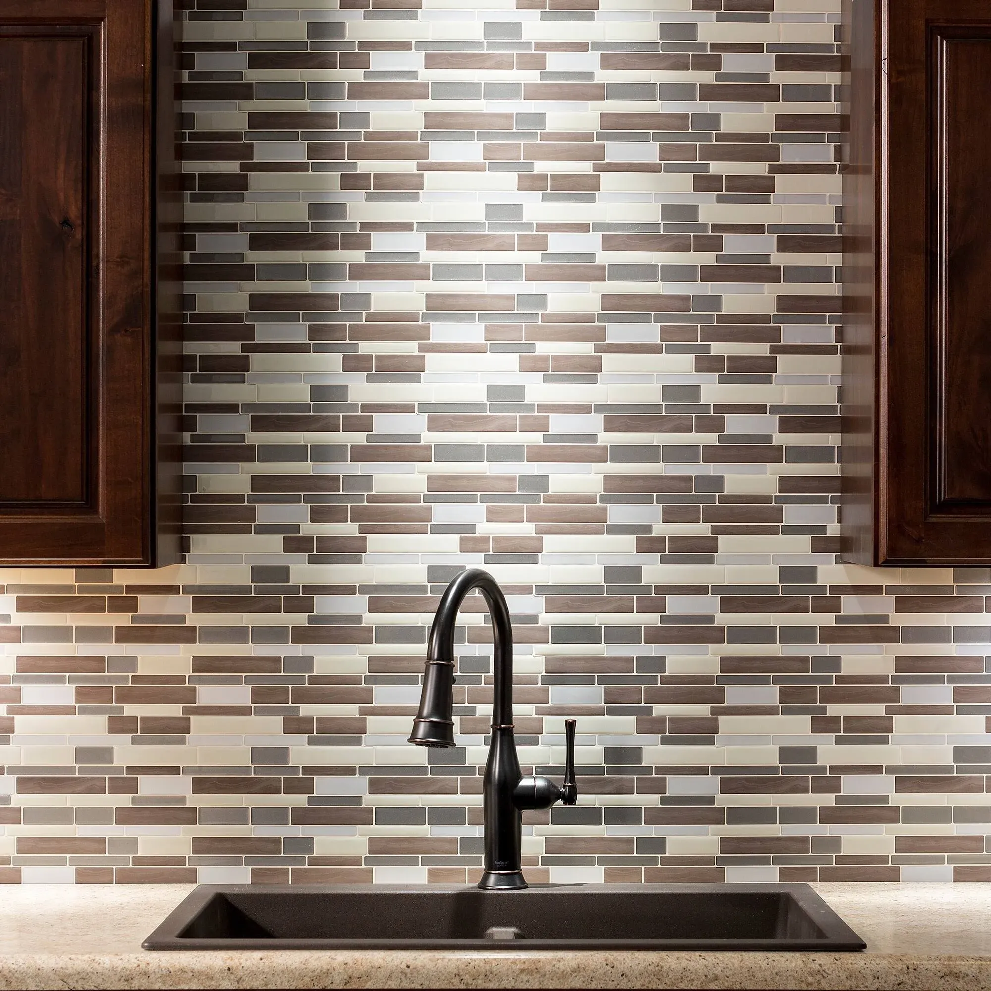 Tack Tile Peel & Stick Vinyl Backsplash (Pack of 3) - Thick Mosaic Brown