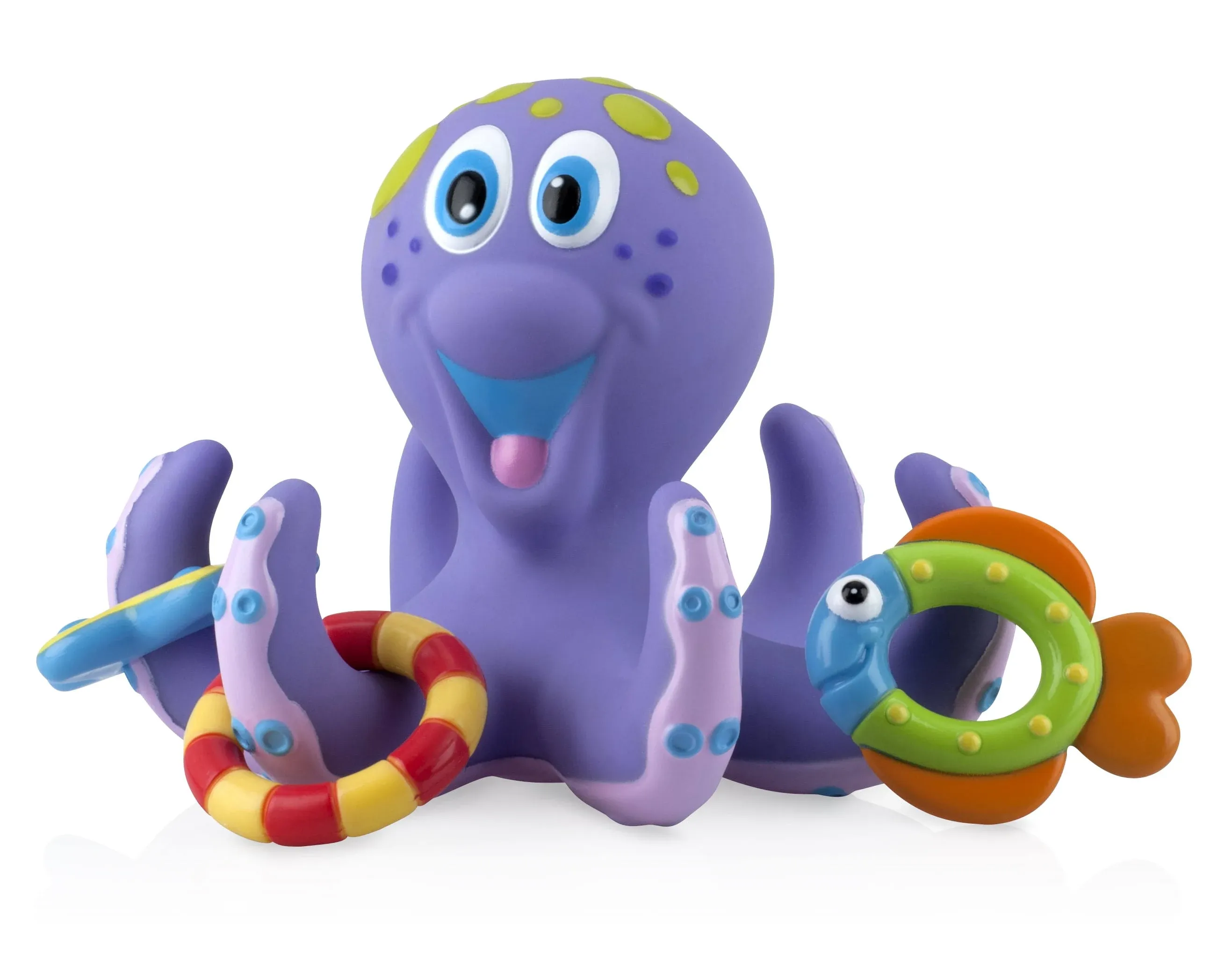 Nuby Floating Purple Octopus with 3 Hoopla Rings Interactive Bath Toy