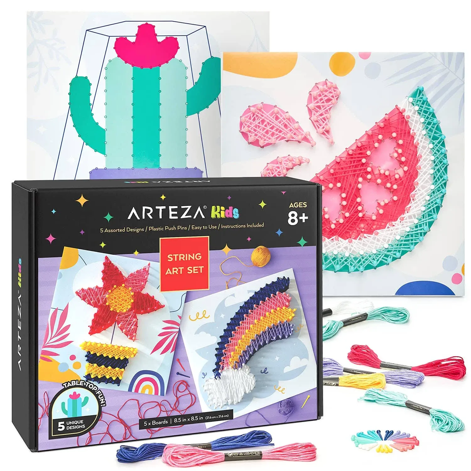 Arteza Kids String Art Kit, Set of 5 Assorted Designs, Plastic Pushpin