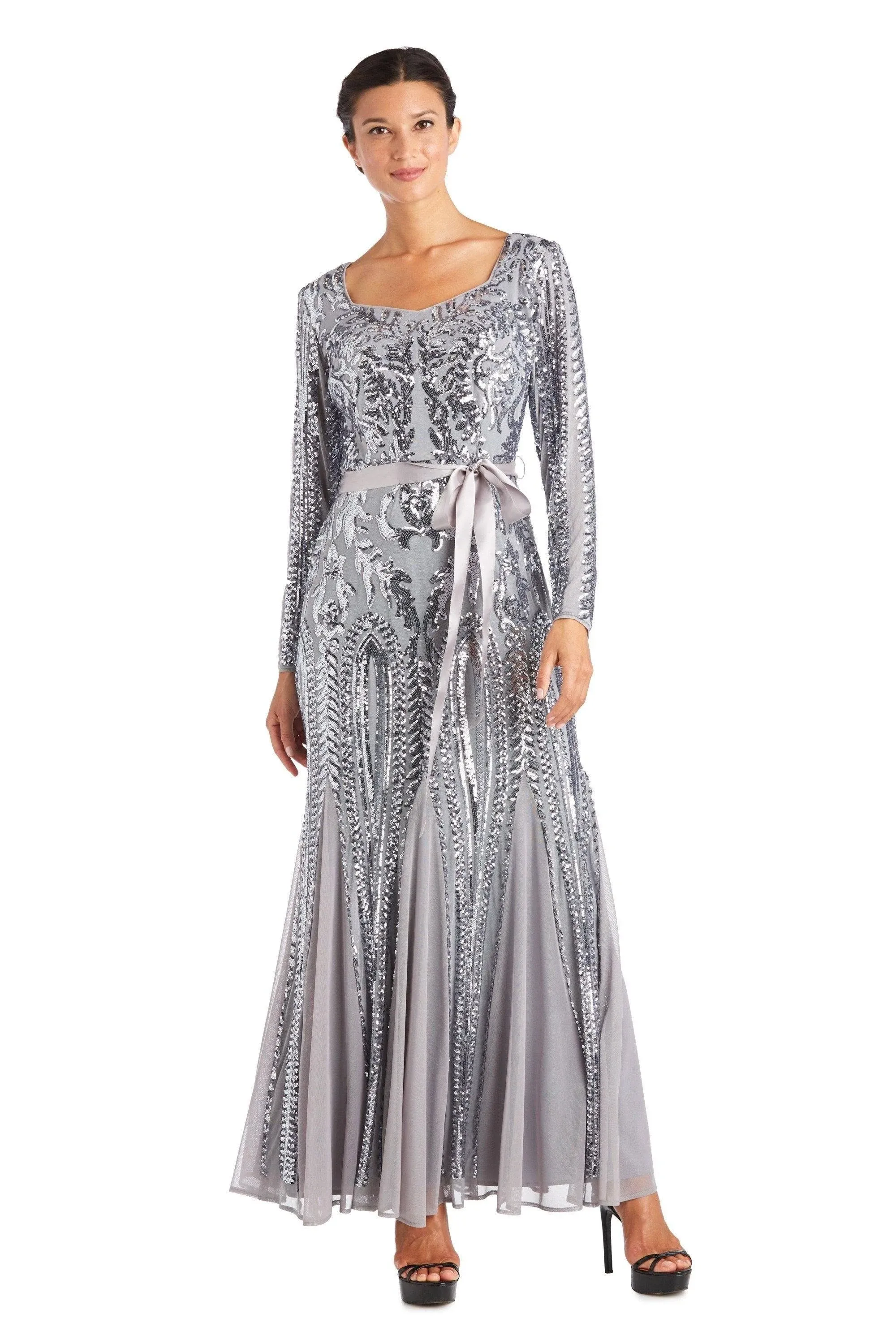 R &amp; M Richards Petite Long Sequin Dress NWOT size 4P Silver