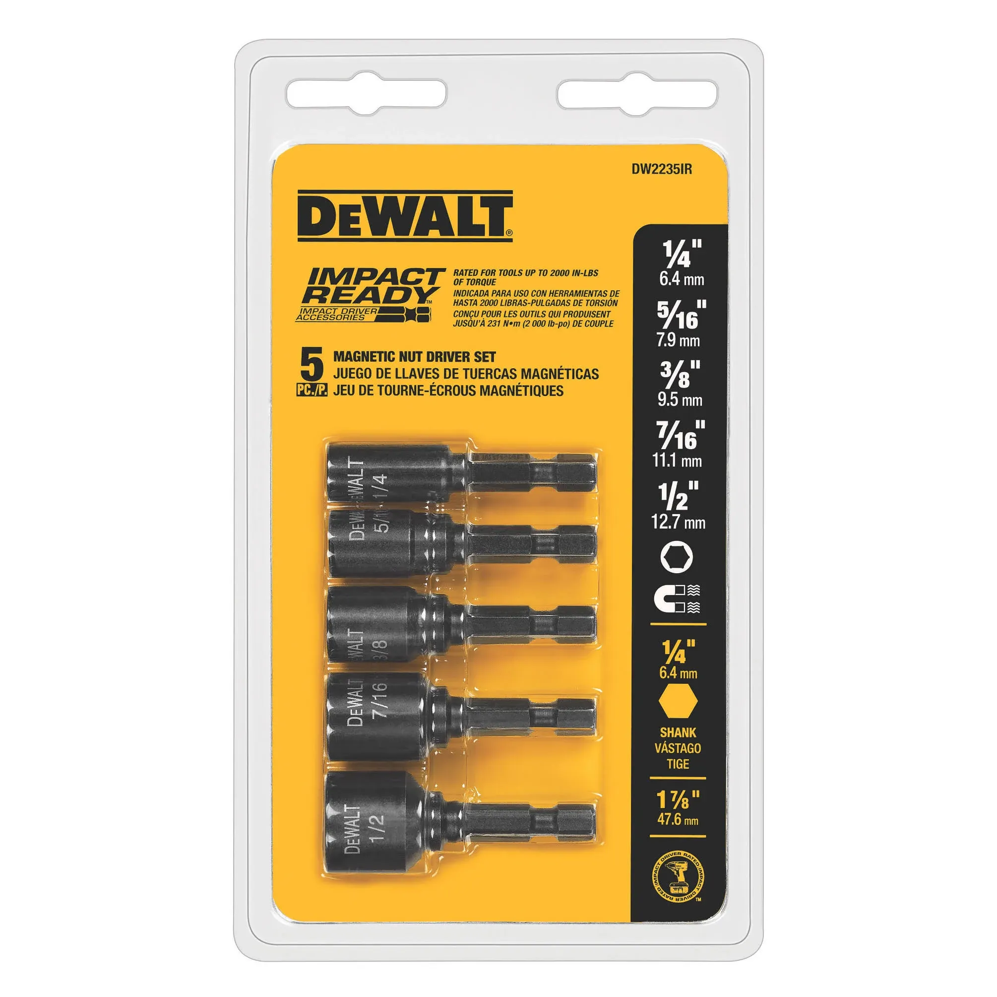 DEWALT 5-Piece Impact Ready Magnetic Nut Driver Set