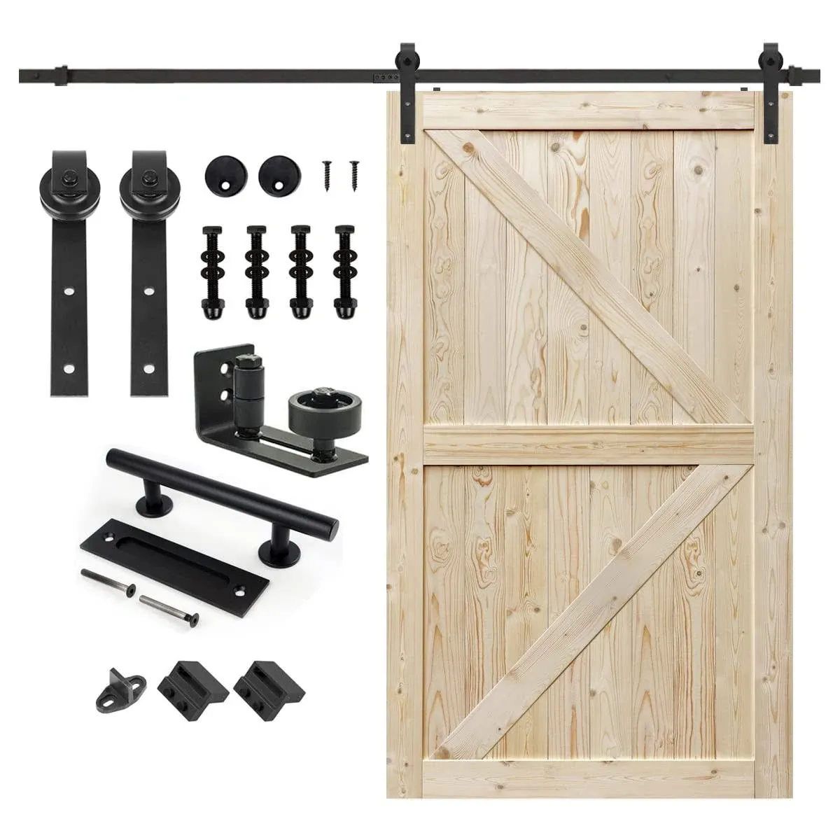 S&Z TOPHAND 50 in. x 84 in. Unfinished British Brace Knotty Barn Door with 10FT Sliding Door Hardware Kit/Unfinished British Brace Barn Door (50in + J Shape)