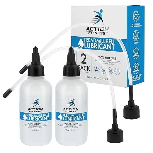 Action Fitness 100% Silicone Treadmill Belt Lubricant, 8 Ounces (2 Pack, 4 oz. Bottles) with Both Application Tubes and Twist Spout Caps - Controlled