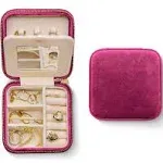 Benevolence La Plush Velvet Square Travel Jewelry Box with Mirror- Magenta