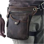 Le'aokuu Mens Genuine Leather Outdoor Sporting Hicking Waist Hip Pack Messenger Shoulder Drop Leg Thigh Bag Pouches For Women (211-5 0 Dark Brown)