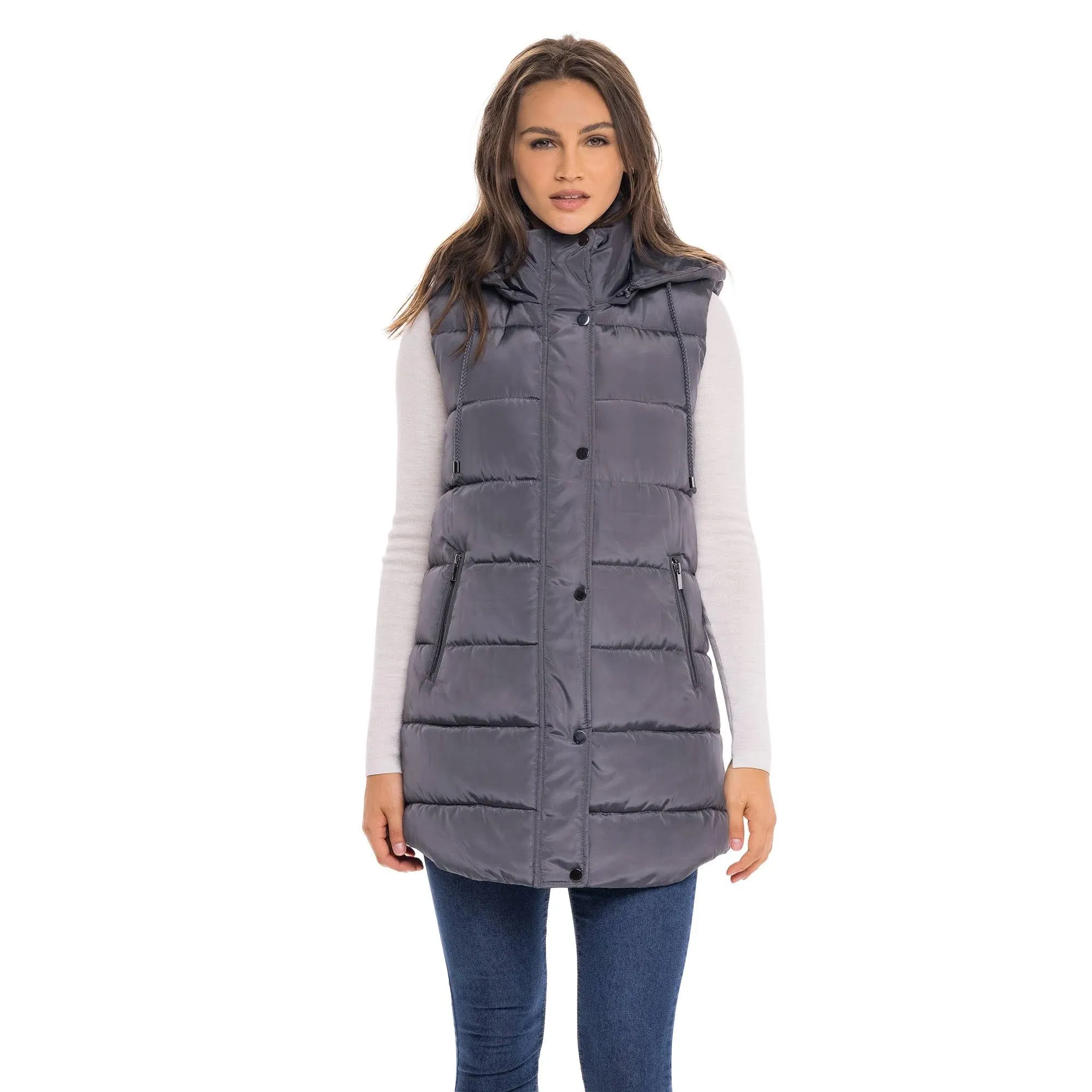 Sebby S.E.B Women's Long Puffer Vest, Quilted Faux Down Filled Hooded Vest for ...