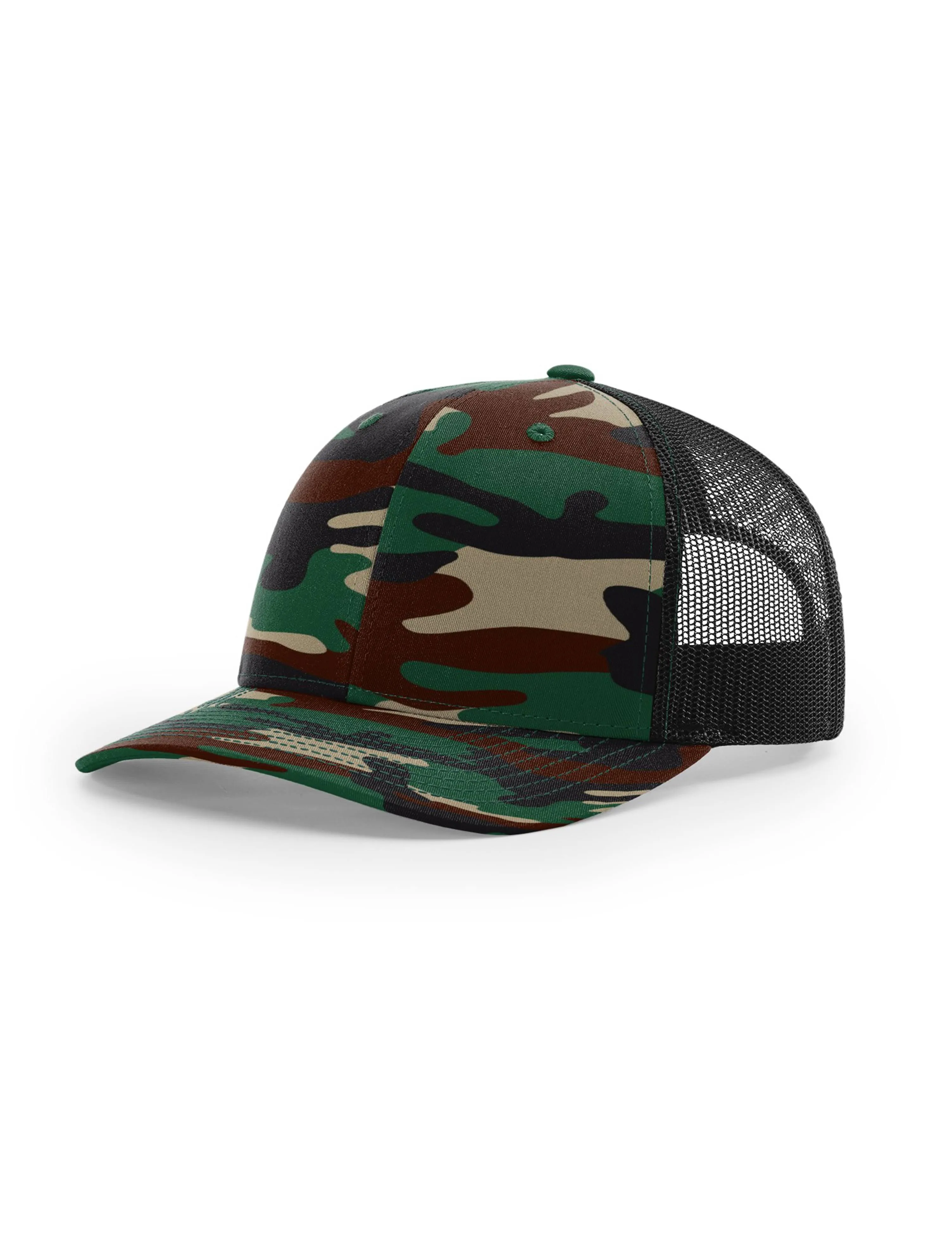 Richardson 112P Patterned Snapback Trucker Cap - Army Camo Black