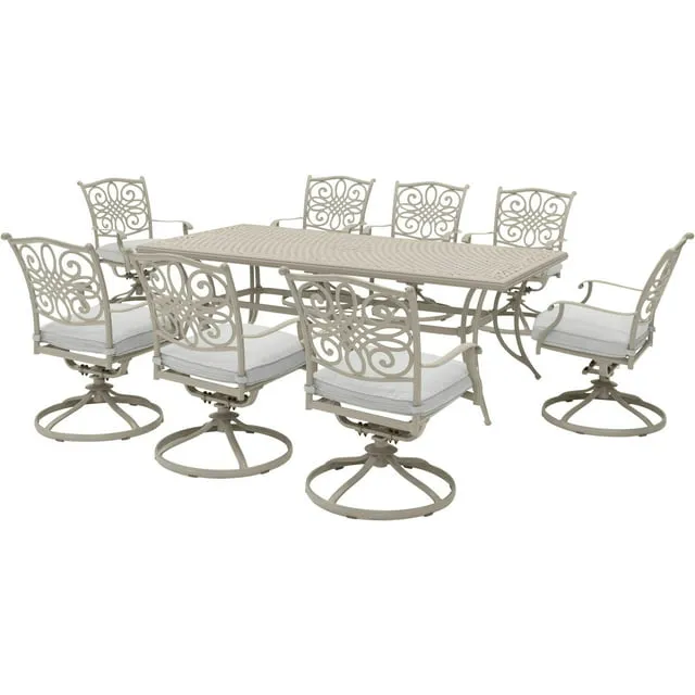 Hanover Traditions 9-Piece Aluminum Outdoor Dining Set, Beige