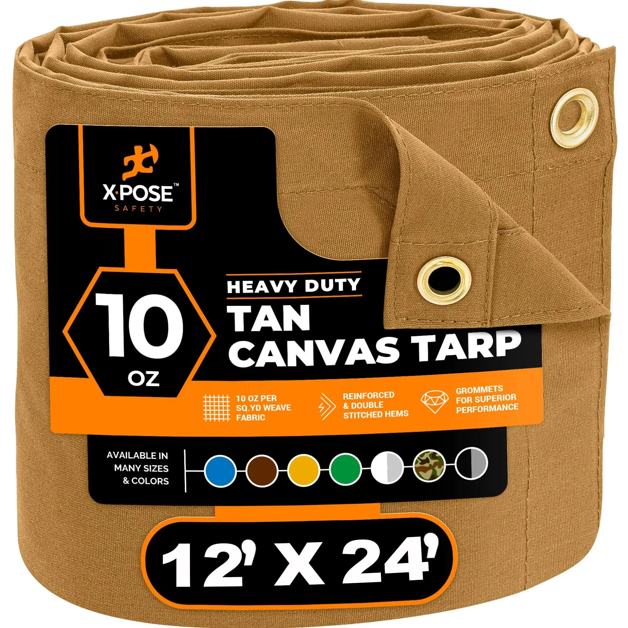 Xpose Safety 12' x 24' Tan Heavy-Duty Weatherproof 10 oz. Poly Canvas Tarp CTT10-1224