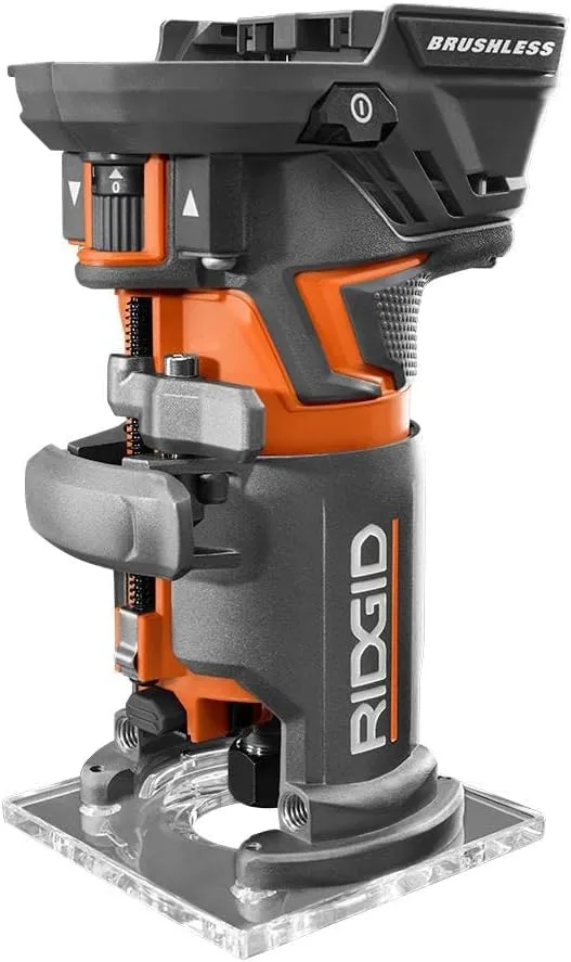 RIDGID 18-Volt OCTANE Cordless Brushless Compact Fixed Base Router with 1/4 in. Bit, Round and Square Bases, and Collet Wrench