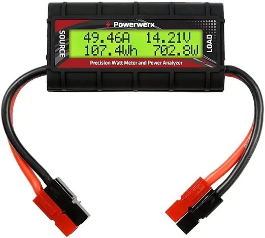 Powerwerx Watt Meter-PP, DC Inline Power Analyzer, 45A Continuous, 12 Gauge with Anderson Powerpole Connectors