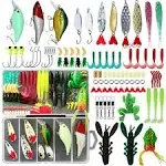 LASOCUHOO Fishing Lures Kit, Spoon Lures, Soft Plastic Worms, Frog Lures, Bait Tackle Kit for Bass, Trout, Salmon for Freshwater and Saltwater