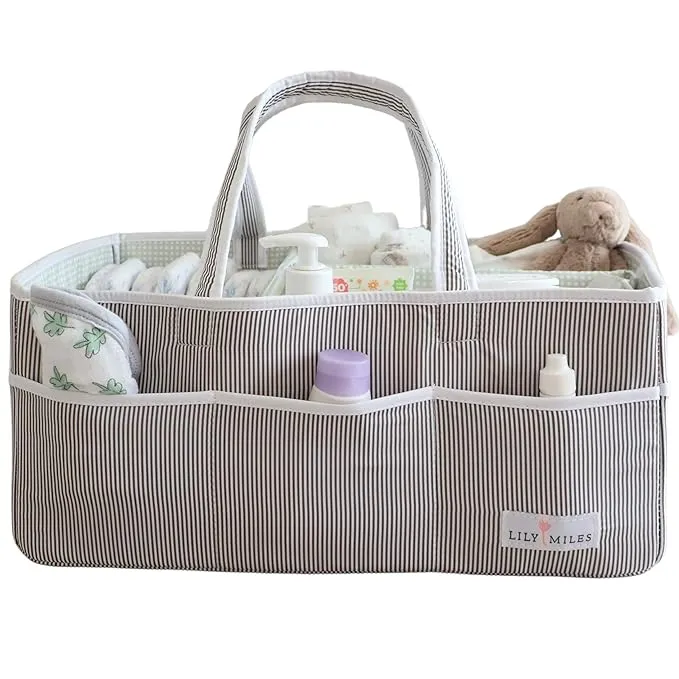 Lily Miles Baby Diaper Caddy - Organizer Tote for Infant Boy or Girl - Baby Shower Basket - Nursery Must Haves - Registry Favorites - Newborn Caddie Car Travel - Gray/Mint, Extra Large