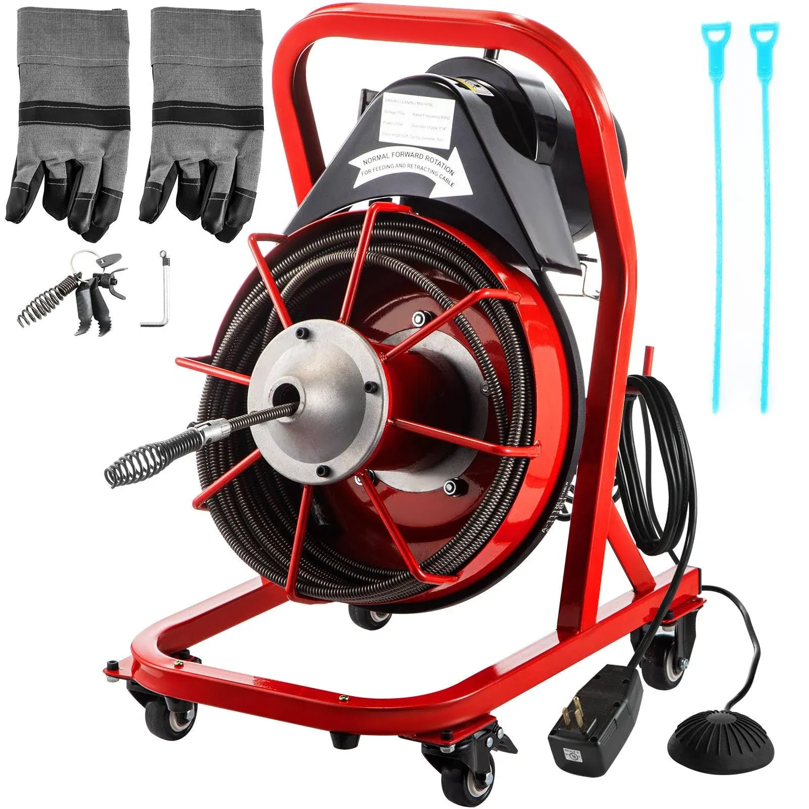 VEVOR 75 ft. x 0.37 in. Electric Drain Auger 250W Drain Cleaner Machine Fit