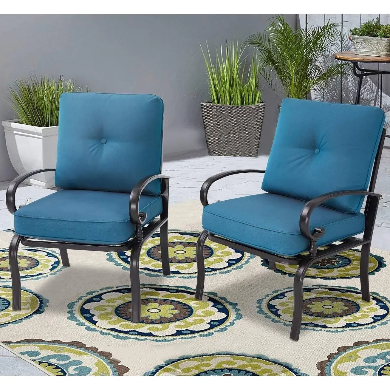 SUNCROWN 2-Piece Outdoor Patio Cushioned Dining Chairs - Blue