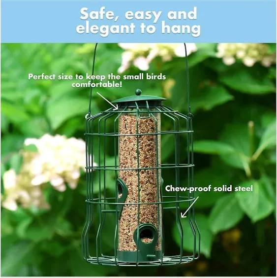 Homarden Squirrel Resistant Metal Bird Feeder - Heavy Duty Hanging Caged Tube Bird Feeder for Small Wild Birds - Squirrel Proof Easy Fill - 1.5lb Seeds and Mealworm Capacity Feeders Station