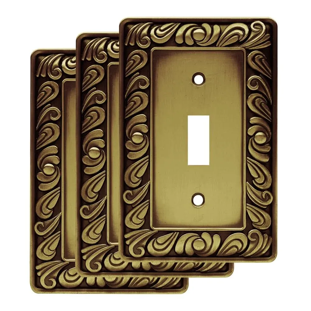 Franklin Brass W10108V-ABT Paisley Single Toggle Switch Wall Plate Tumbled Antique Brass 3 Pack