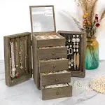 Jewelry Box Wood for Women, 5-Layer Large Organizer Box with Mirror &amp; 4 Drawe...