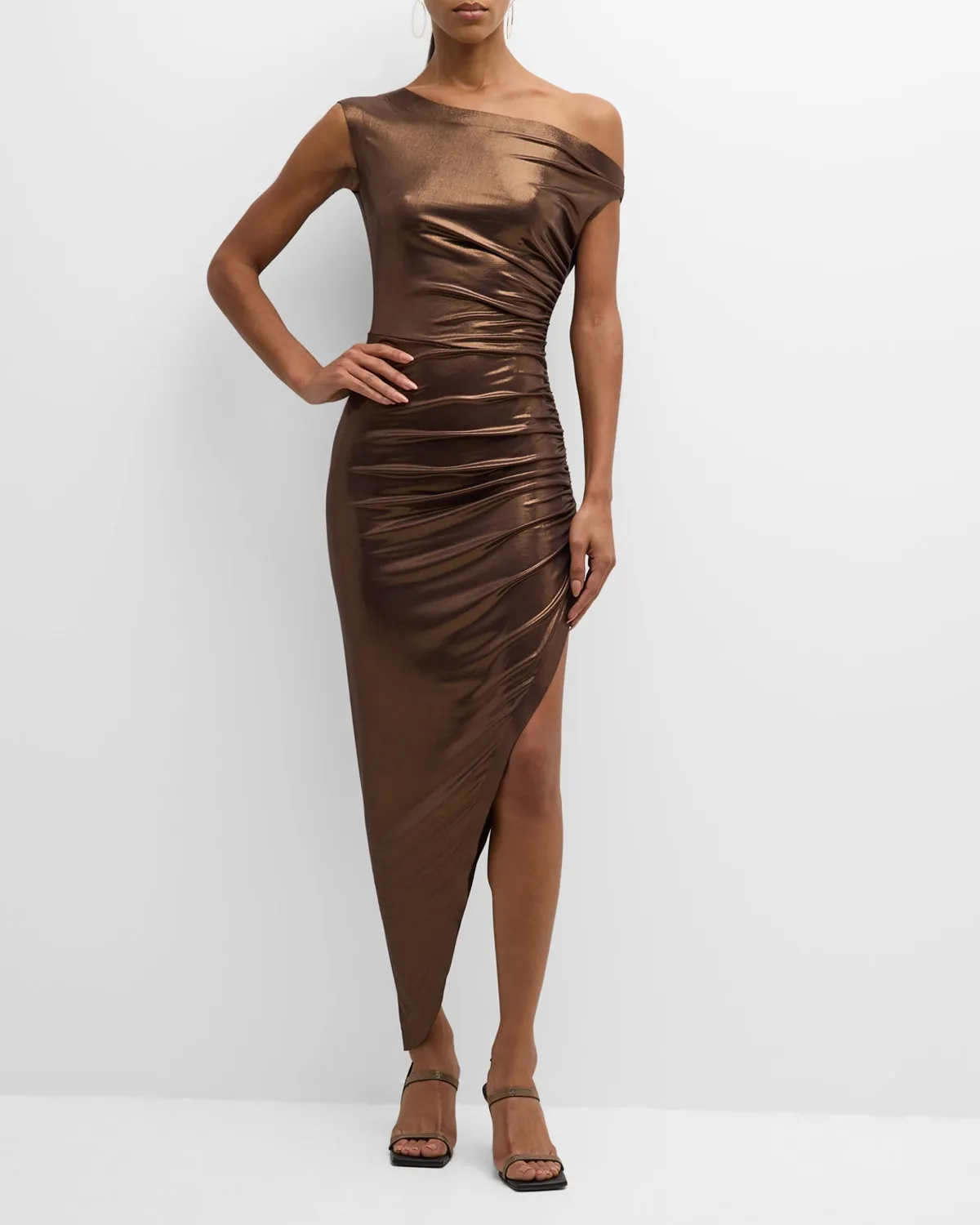 Drop Shoulder Side Drape Gown