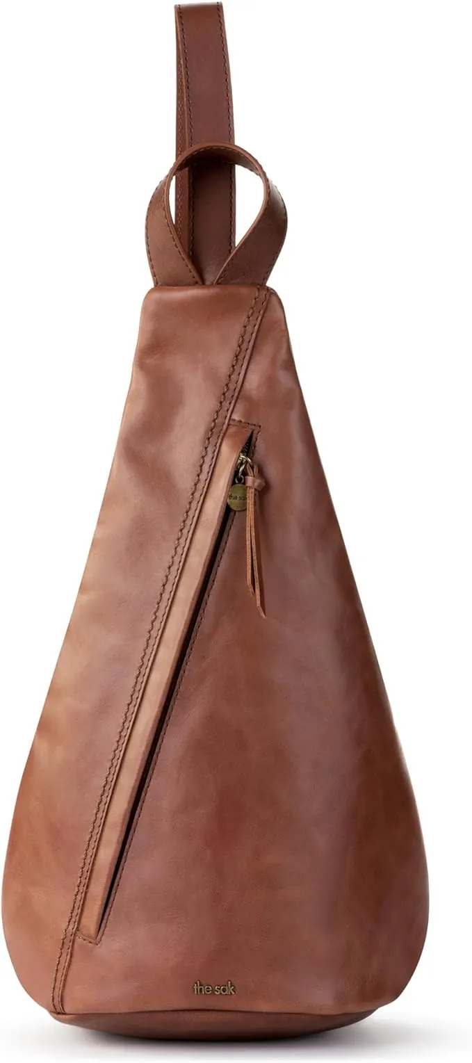 The Sak Geo Sling Backpack in Leather Convertible Design Tobacco