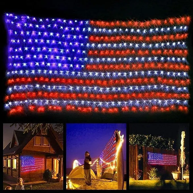 American Flag Lights with 420 Super Bright LEDs, Kazoku Waterproof LED Flag Net