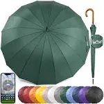 Royal Walk Windproof Large Umbrella for Rain 54 Inch Automatic Open for 2 Persons Wind Resistant Big Golf Umbrellas for Adult Men Women Classic Wooden Handle Fast Drying Strong 16 Ribs Travel 120cm