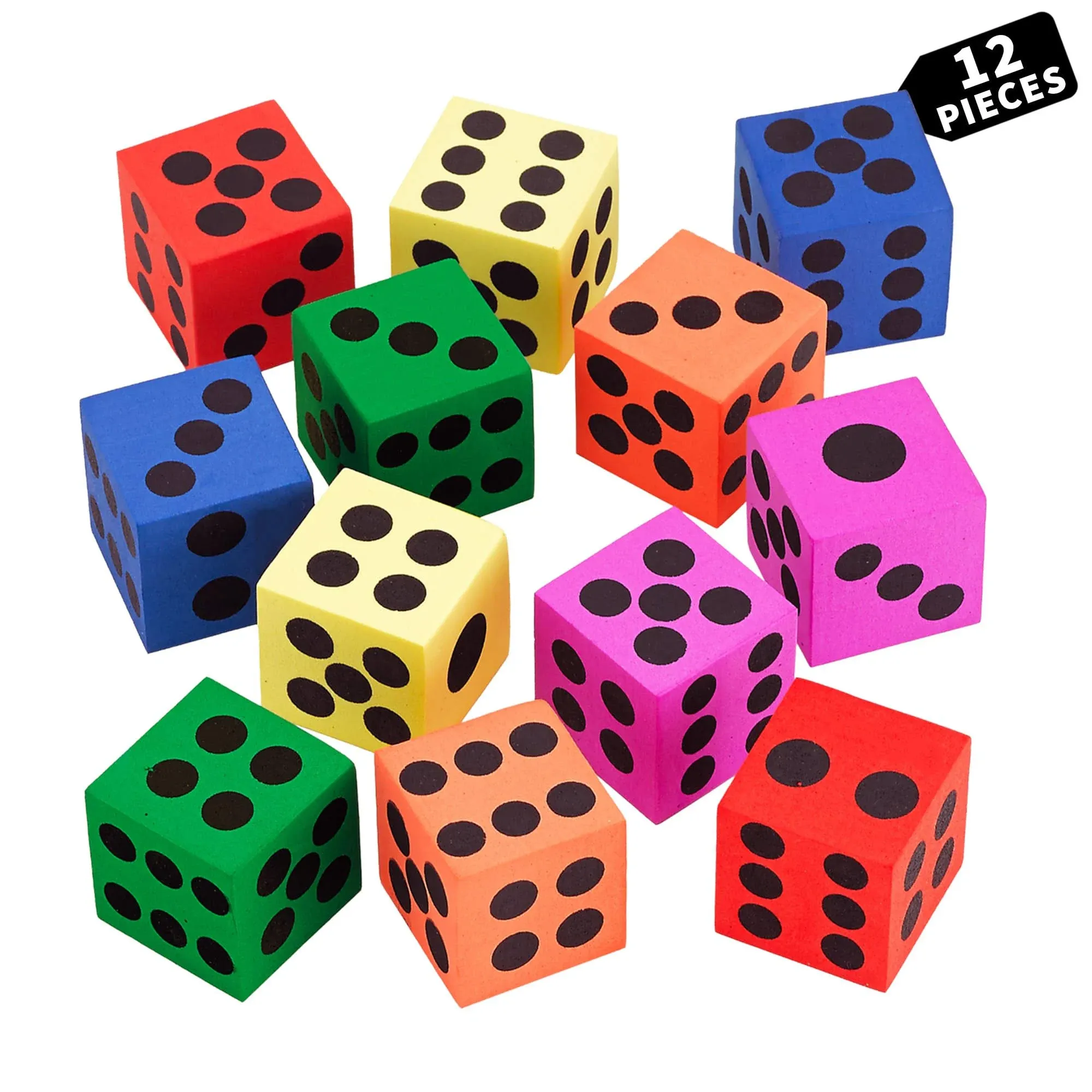 Playbees Foam Dice Set - 12 Pack - Classic Colors to Ignite Imaginations, Boost ...