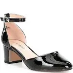 Steve Madden Prettyy Ankle Strap Block Heel Pump Black Patent