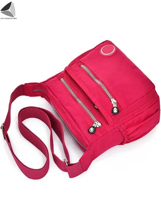 PULLIMORE Womens Nylon Crossbody Shoulder Bag Waterproof Casual Messenger Bags Fashion Purse Handbag (Rose Red)