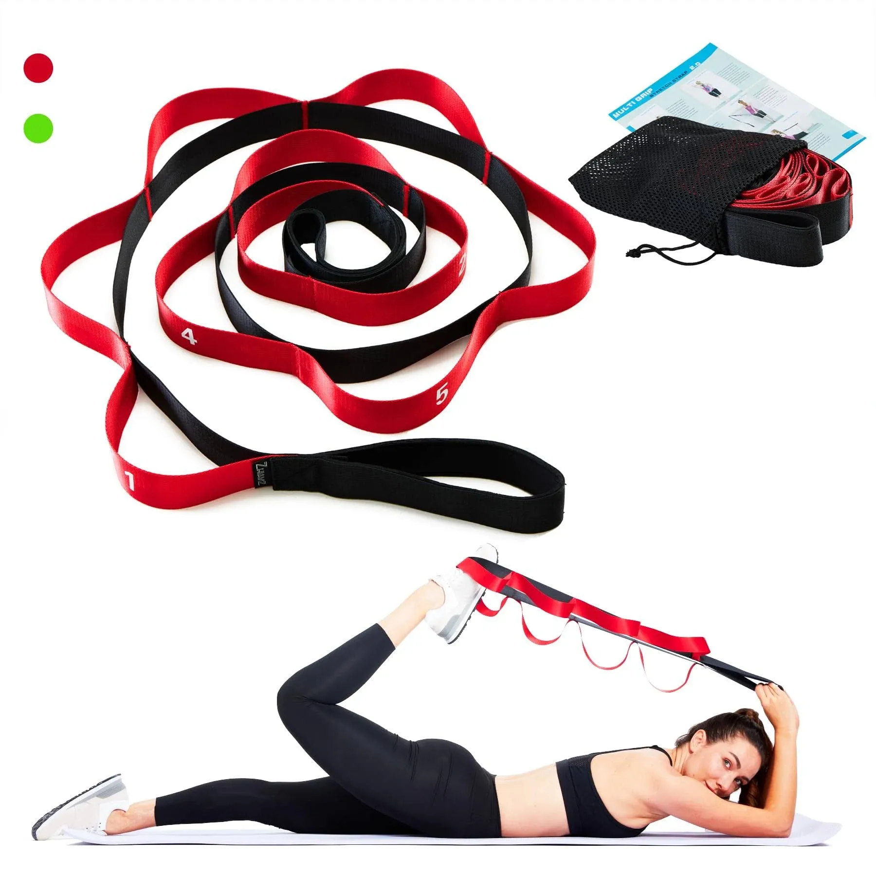 ZHIAMZ Stretching Strap Yoga Strap for Physical Therapy, 12 Loops Yoga Straps &amp;