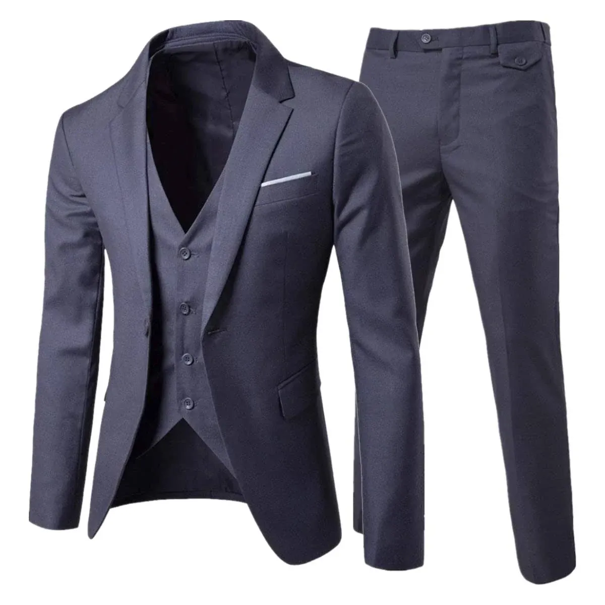 Cloudstyle Mens 3-Piece Suit Notched Lapel One Button Slim Fit Formal Jacket Vest ...