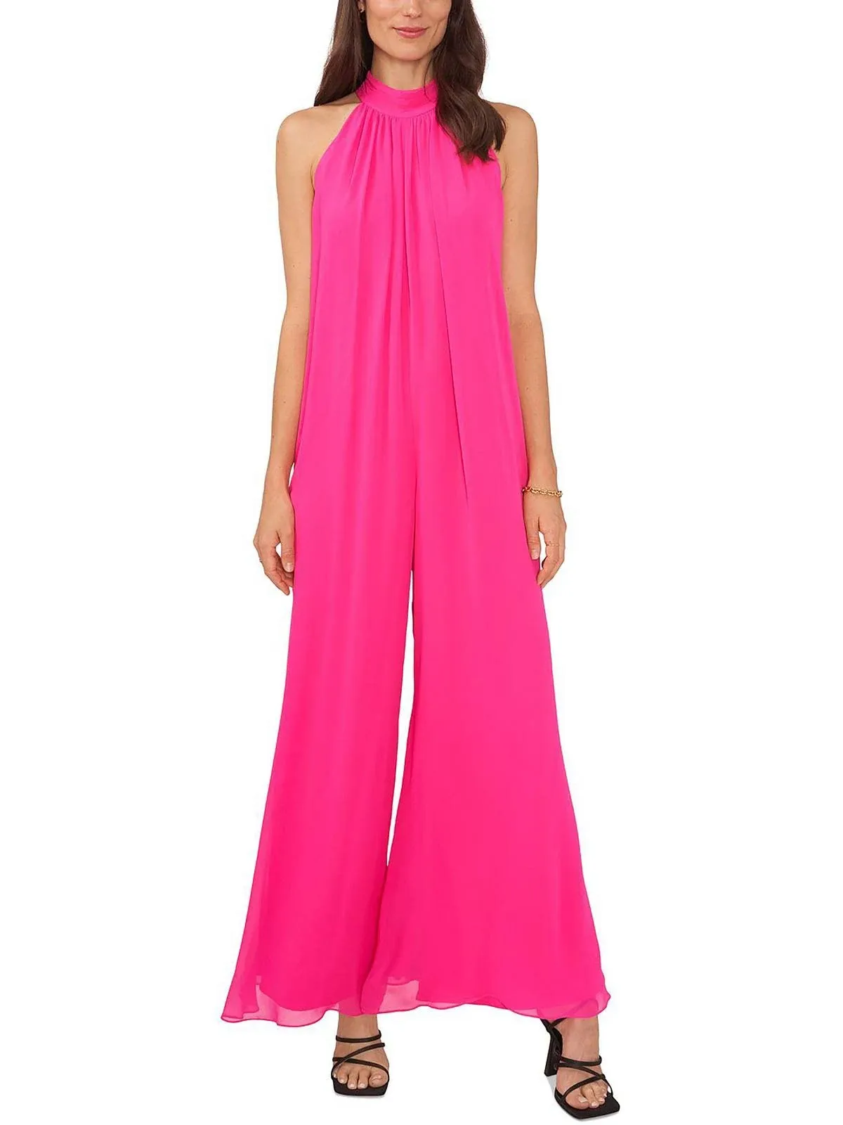 VINCE CAMUTO Halter Neckline Wide Leg Hot Pink Chiffon Jumpsuit Women&#039;s Size M