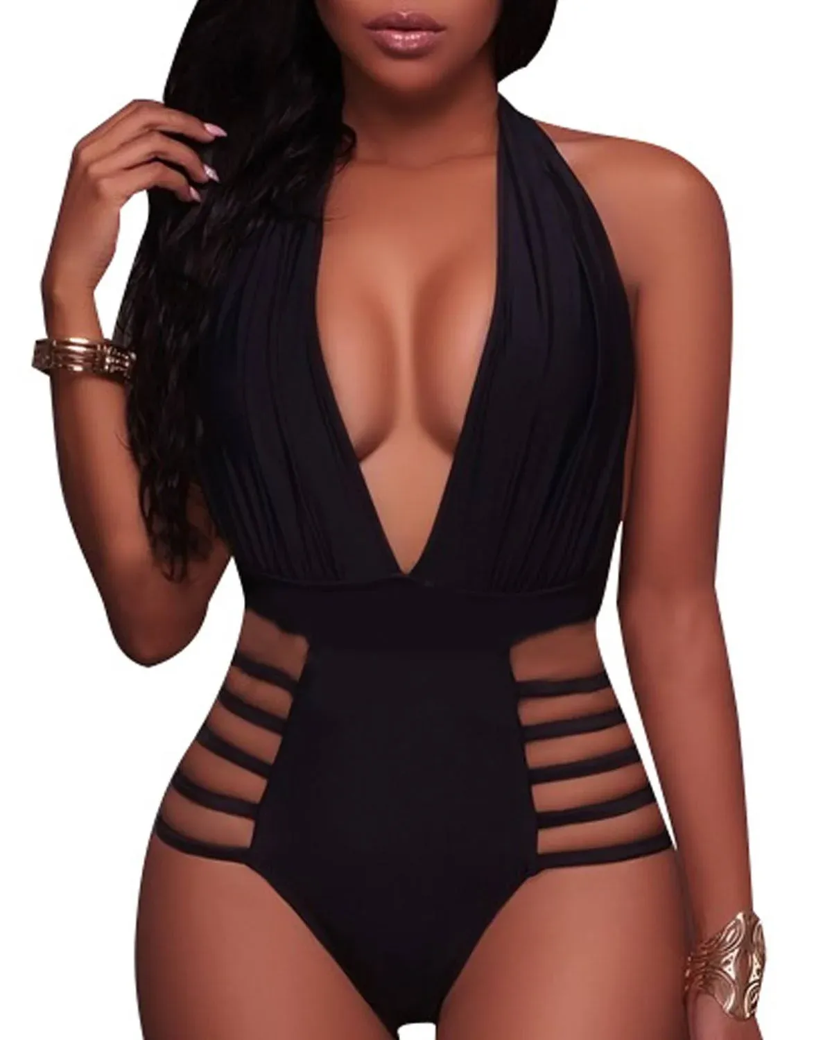 Beachqueen One Piece Sexy Swimsuit for Women Black Halter, Black, Size 8.0