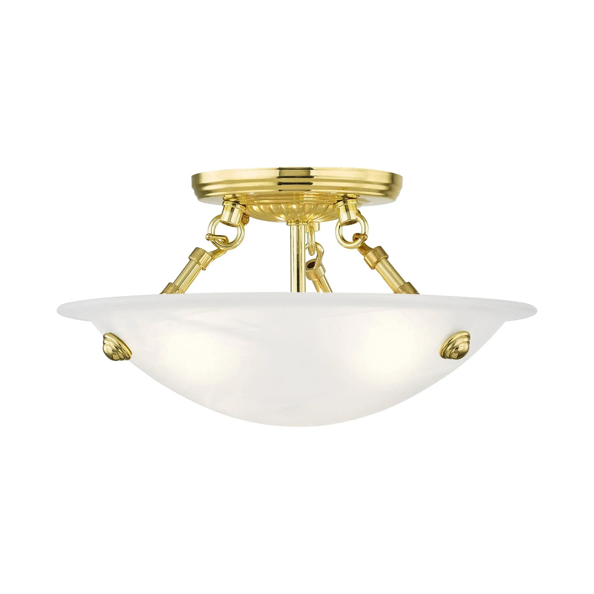 Livex 4272-02 Oasis 3 Light 12 Inch Flush Mount In Polished Brass with White Alabaster Glass