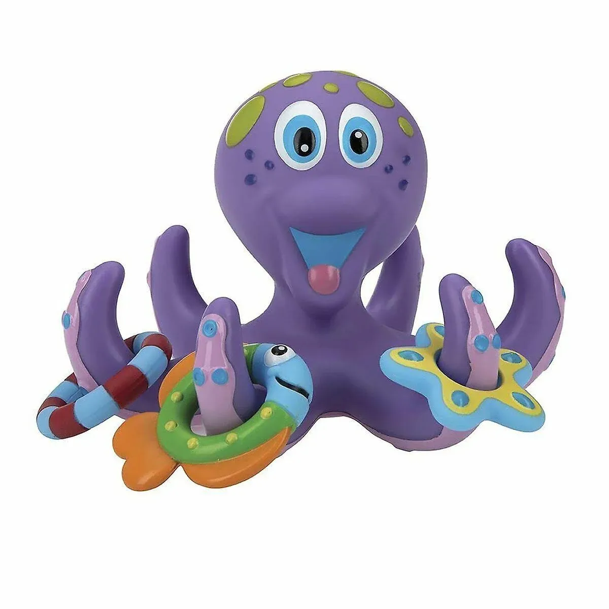 Nuby Floating Purple Octopus with 3 Hoopla Rings Interactive Bath Toy